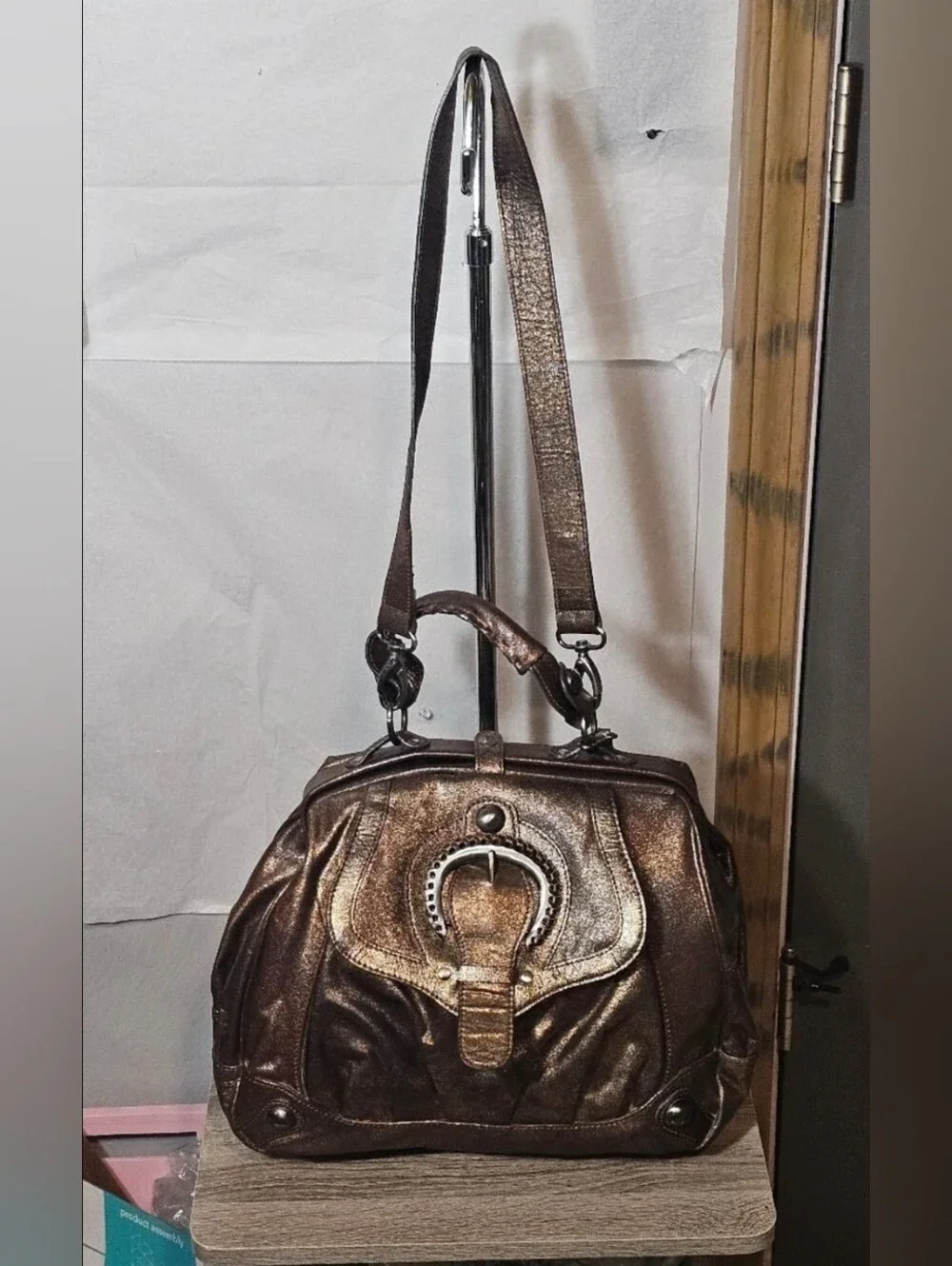 Rare HYPE Metallic Costa del Sol Bronze Leather Satchel Shoulder Handbag